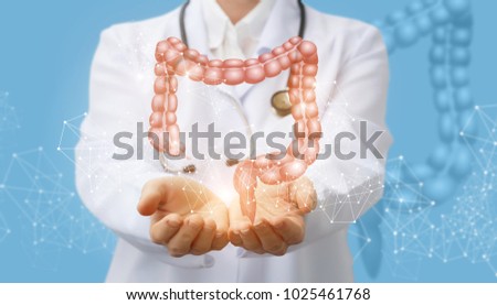 Doctor supports the colon of a person . Concept digestive system.