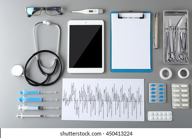 Doctor Table Medical Items Flat Lay Stock Photo 450413224 | Shutterstock