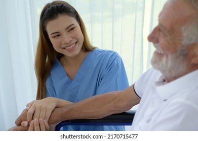 Doctor Talking To Elderly Patient With Symptoms Of Depression Look At Nature Outside The Window In A Special Patient Room.