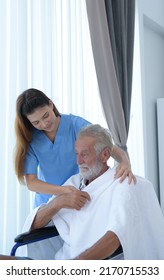 Doctor Talking To Elderly Patient With Symptoms Of Depression Look At Nature Outside The Window In A Special Patient Room.