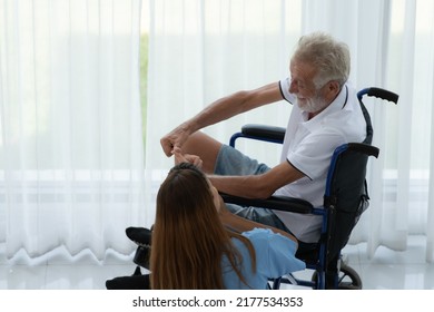 Doctor Talking To Elderly Patient With Symptoms Of Depression Look At Nature Outside The Window In A Special Patient Room.