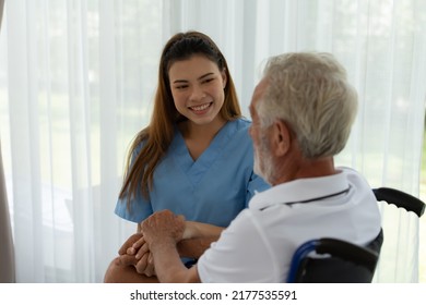 Doctor Talking To Elderly Patient With Symptoms Of Depression Look At Nature Outside The Window In A Special Patient Room.