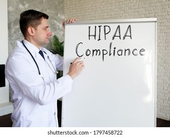 Doctor talks about HIPAA compliance and writes an inscription on the board.