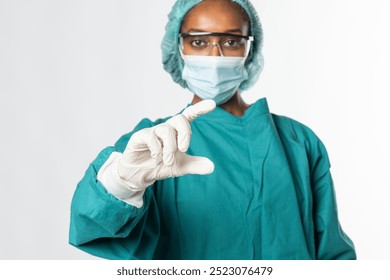 Doctor touching modern virtual screen interface medical technology. African American female doctor with syringe medical gesture. Woman doctor medical professional portrait on white background. - Powered by Shutterstock