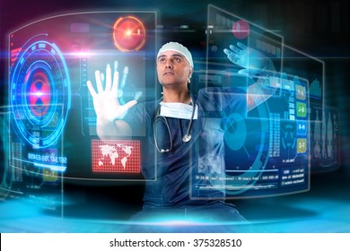 Arab Man Using Hologram Futuristic User Stock Photo 2061649403 ...