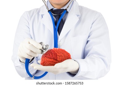 doctor use stethoscope check 3D brain , concept brain disease