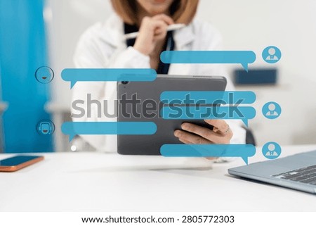 Doctor using AI chatbot for online patient consultation and smart healthcare communication.