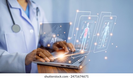 Doctor using AI technology treatment patient and document management on computer system.Modern AI technology fast in treatment. - Powered by Shutterstock