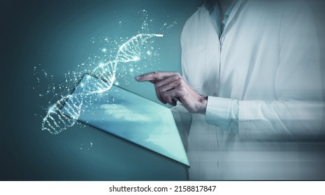 Doctor using digital molecule interface 3D illustracion 