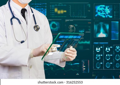 doctor using futuristic transparency tablet - Powered by Shutterstock