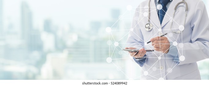 Doctor using a mobile phone contact with patient. Concepts of technology communication. copy space. - Powered by Shutterstock