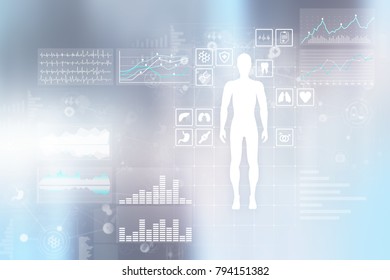 Doctor Using Modern Computer With Medical Record Diagram On Virtual Screen Concept. Health Monitoring Application.