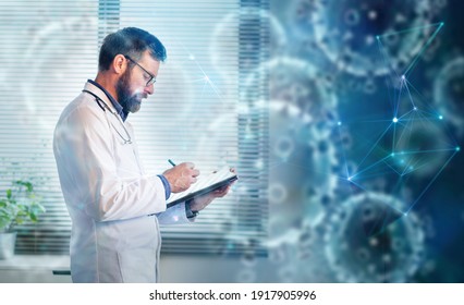 doctor using tablet telemedicine coronavirus vaccination programme