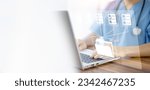 Doctor using technology document management on computer system management for cardiologist Specialist in treating heart disease for treatment in hospital , DMS document management concept