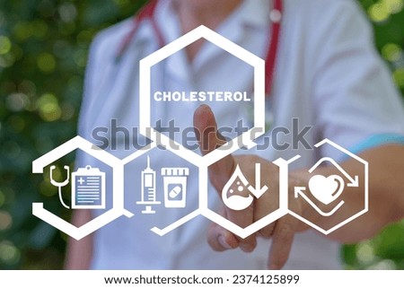 Doctor using virtual touch interface presses word: CHOLESTEROL. Cholesterol Level Test Medical Concept. Atherosclerosis risk.