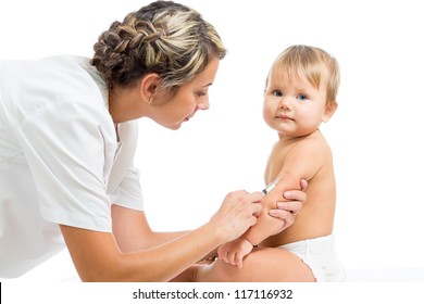 doctor vaccinating  baby isolated on a white background