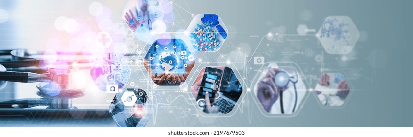 Doctor With Virtual Globe  Healthcare Network Connection Concept.Science And Medical Innovation Technology Future Sustainable Smart Services And Solutions In Global Research Networks.