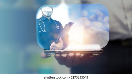 Doctor Visit Via Tablet Computer For Online Telemedicine Concept