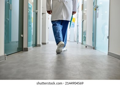 Doctor walking in hospital corridor rear view - Powered by Shutterstock