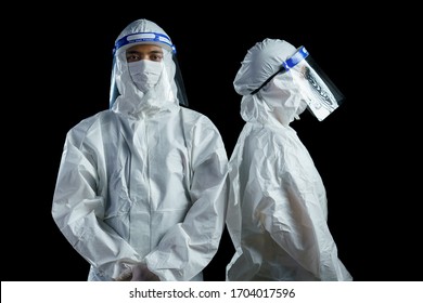 Doctor Wearing Ppe Suit And Face Mask And Face Shield In Hospital, Corona Virus, Covid-19 Virus Outbreak Concept.