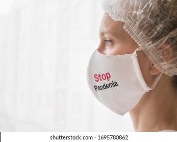 Doctor wearing protection face mask against coronavirus. Stop Pandemia concept. 