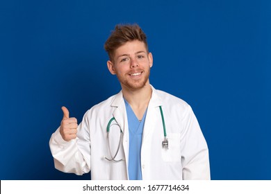 Doctor Wearing A White Lab Coat On A Blue Background