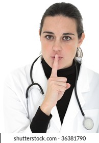 Doctor woman asking for silence