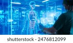 Doctor work with tablet computer,digital healthcare technology,system analysis network connection hologram virtual screen interface,online medical examination analysis report,surgical operation room