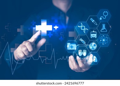 Doctor work with tablet computer,digital healthcare technology,system analysis network connection hologram virtual screen interface,online medical examination analysis report,Laboratory room test  - Powered by Shutterstock