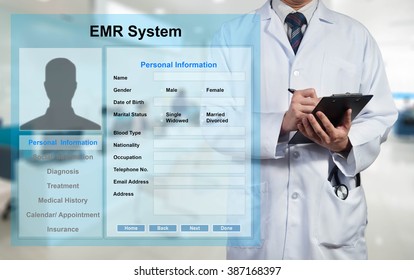 Doctor Working With EMR - Electronic Medical Record System