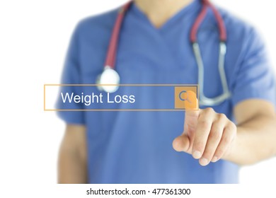 DOCTOR WORKING MODERN INTERFACE TOUCHSCREEN SEARCHING AND WEIGHT LOSS  CONCEPT