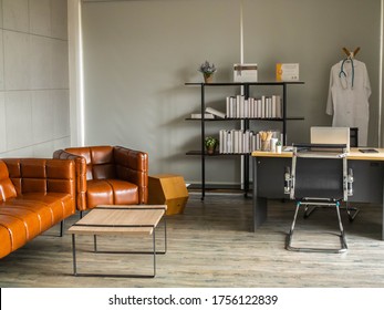 Doctor workplace in office. Modern interior of doctor's office of gynecologist in a clinic. Clean and light interior of medical office.