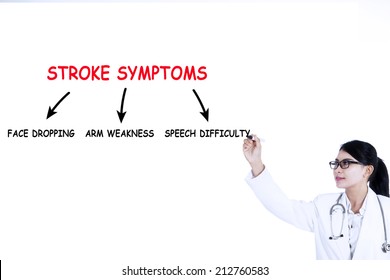 Doctor Writes Stroke Symptoms On Whiteboard, Isolated On White Background