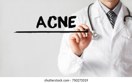 Doctor Writing Word Acne With Marker, Medical Concept