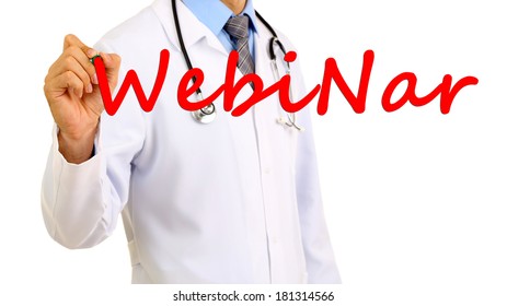 Doctor Writing Word Webinar On Transparent Board