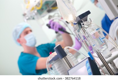 Doctor-endoscopist at the operation in hospital.