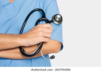 Doctorrsquo;s hand holding a stethoscope closeup