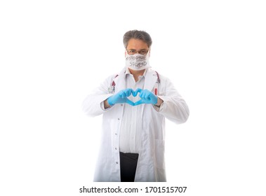 Doctors Gloved Hands Make A Heart Symbol Sign Of Thanks Or Compassion During COVID-19 Coronavirus Pandemic