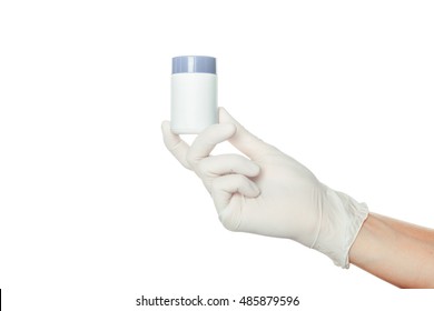 Doctor's Hand In White Sterilized Surgical Glove Holding Medicine