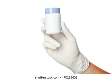 Doctor's Hand In White Sterilized Surgical Glove Holding Medicine