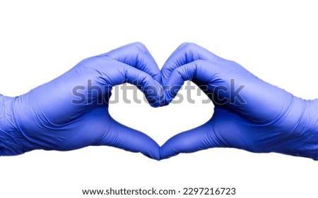 Doctors, heart and glove hands on mockup, banner and isolated white background in support. Medical team, love shape and healthcare of cardiology, wellness and hope emoji for help, medicine and trust 