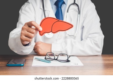 A doctor's holding a liver shape symbol while sitting in the hospital. Close-up photo. Medical and healthcare concept - Shutterstock ID 2228800365