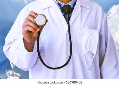 Doctors Lab White Coat With Sky Background