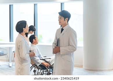Doctors and nurses meeting in a hospital.