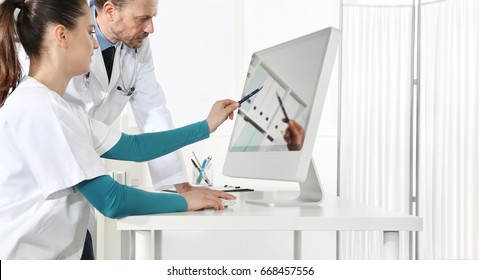 Doctors use the computer, concept of medical consulting