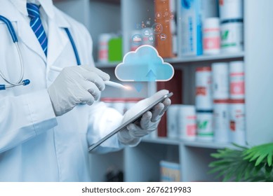 Doctors use digital tablets to record and store prescription information, RX, medical checklists, healthcare technology innovation.