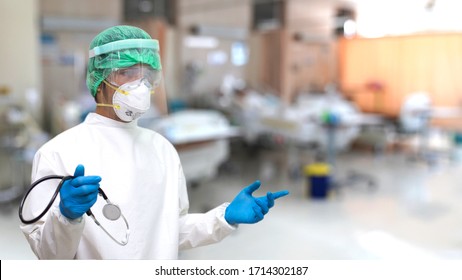 Doctors wear face shield masks and medical masks to prevent coronavirus covid-19 virus.Doctors treating patients with Coronavirus Covid-19 infection.Coronavirus covid 19 causes mass deaths.