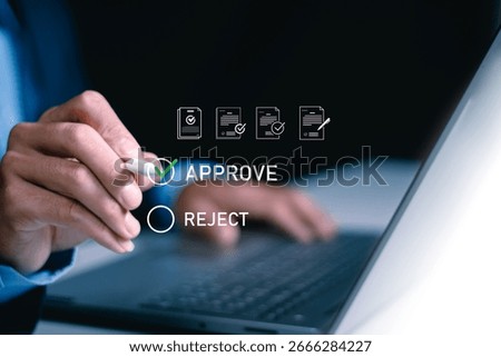 Document approval, checklist, certification, quality control concept, Businesswomen use tallets tick correct mark approval document, Quality management assurance, Pass inspection, accept approved