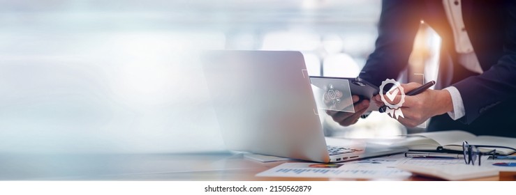 Document Businessman working modern computer Document Management System (DMS), Virtual online documentation database and process automation to efficiently manage files, - Shutterstock ID 2150562879