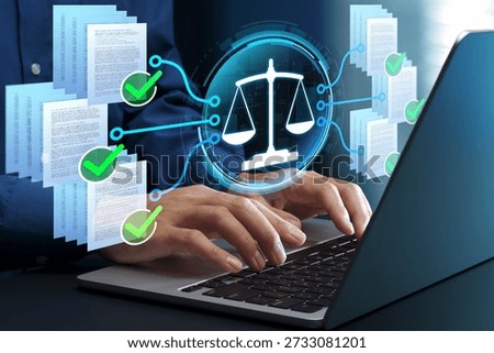 Document compliance checking solution. Automated monitoring tools for compliance with internal policies and regulations.Businessman managing risk on laptop computer .